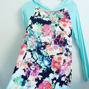 Floral lightweight pull over hoodie